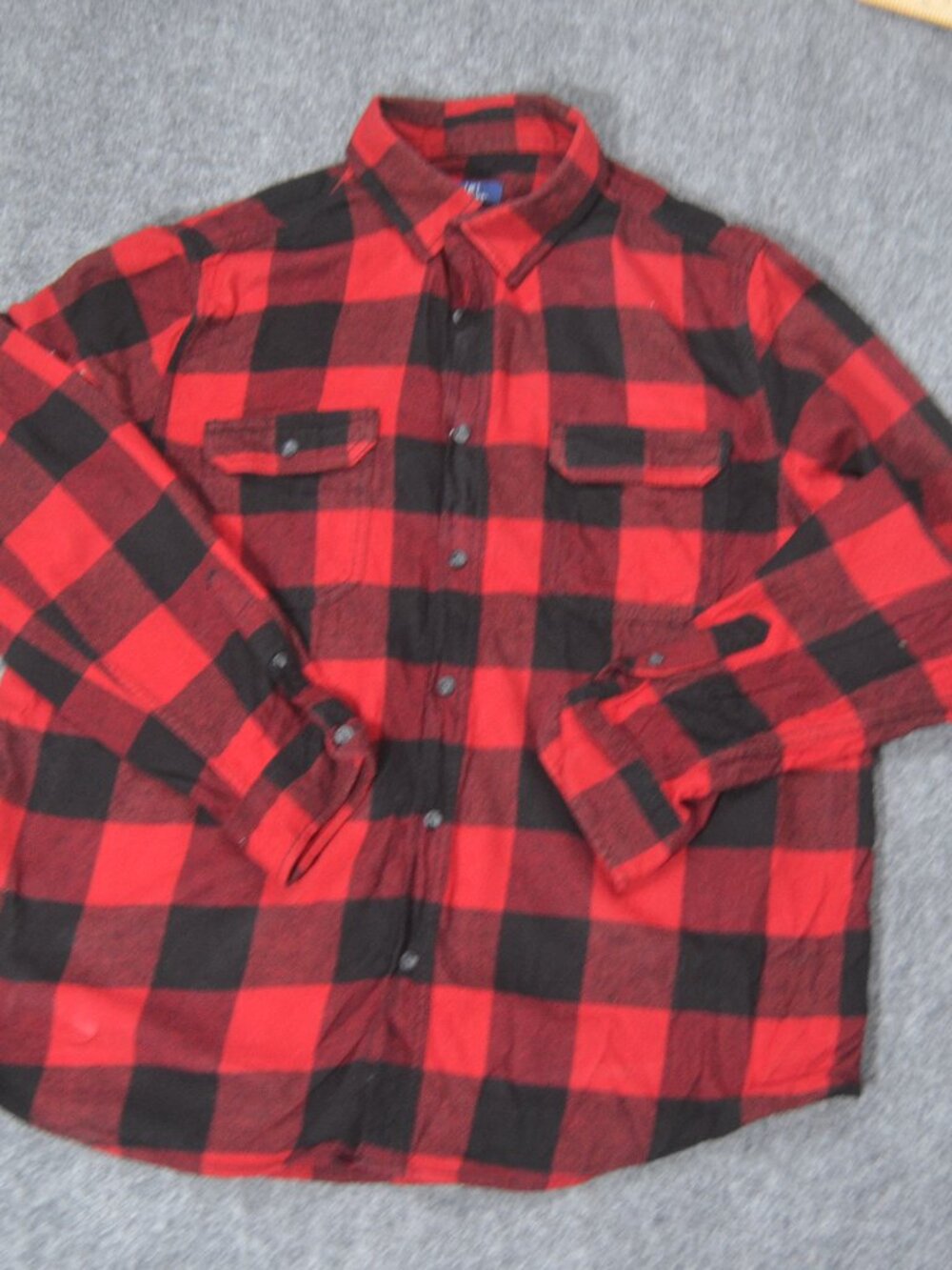 George Men's XL Red Black Buffalo Plaid Flannel Long Sleeve Shirt
